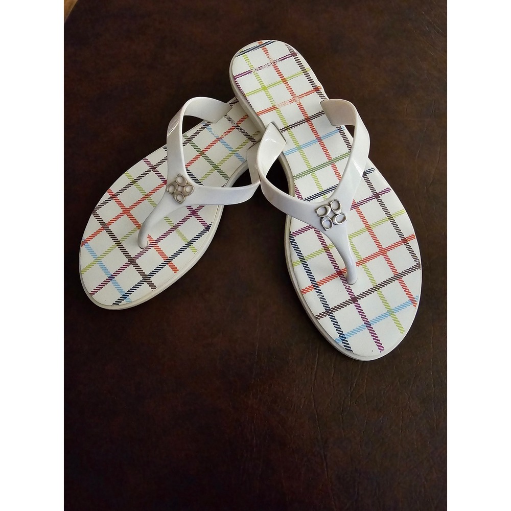 Coach Trixie White Multi Color Tattersall Plaid Thong Sandals Q1512 F2370/A12